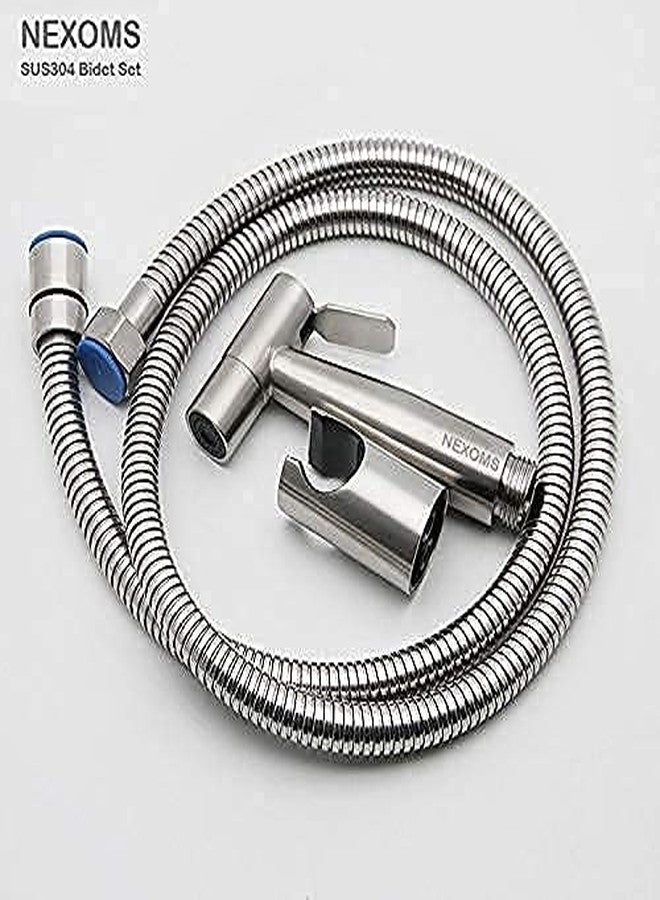 NEXOMS SSBS01 304 Grade Stainless Steel Heavy Duty Health Faucet with 1.2m Ultra Flexible Hose and Wall Hook (Silver) - Image 2